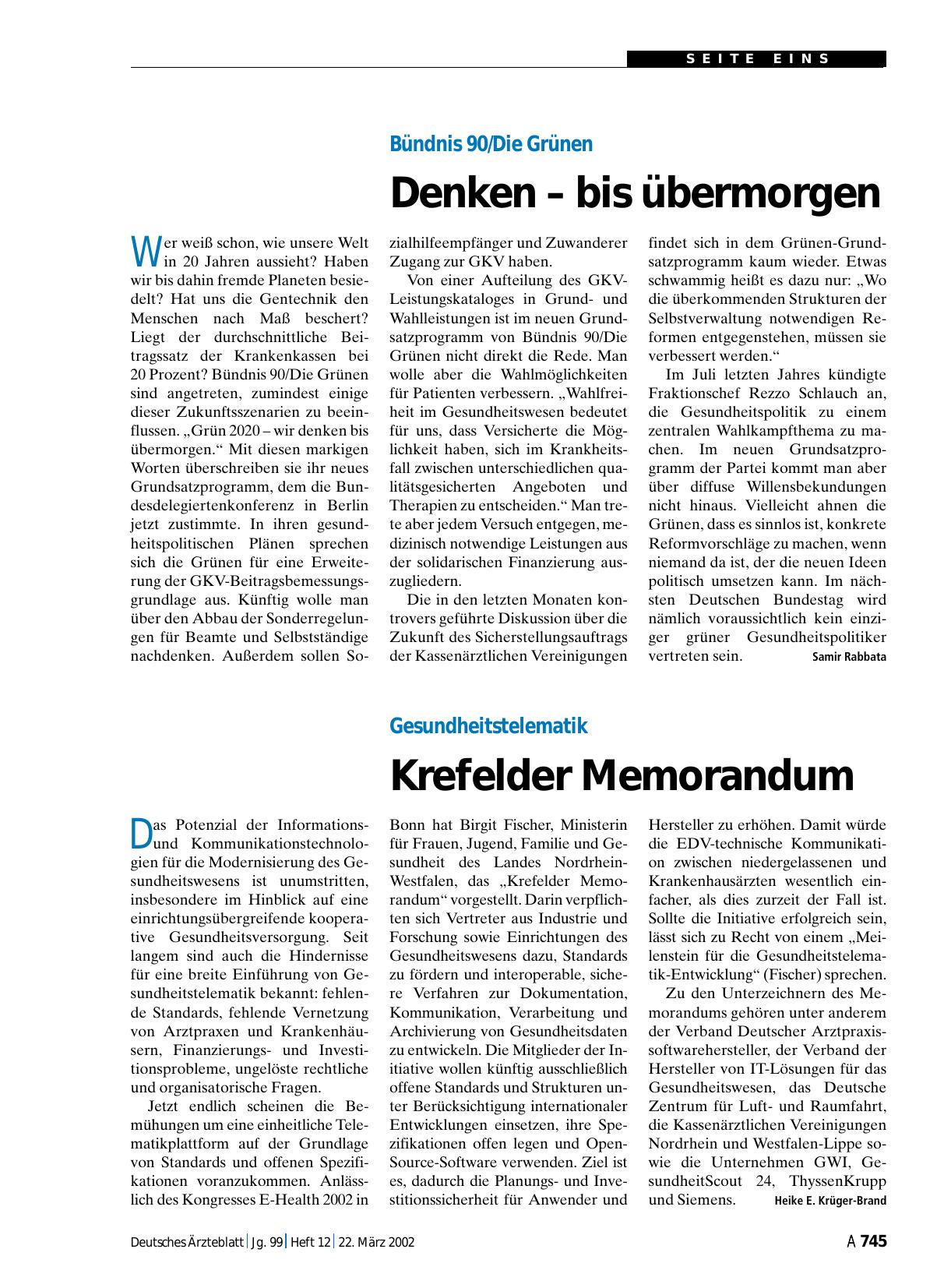 Vorschauseite 1: Gesundheitstelematik: Krefelder Memorandum