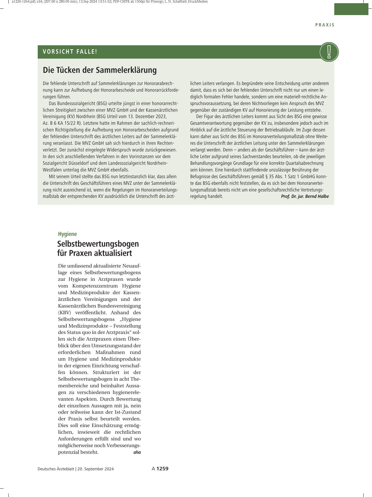 Vorschauseite 1: Hygiene: Selbstbewertungsbogen für Praxen aktualisiert