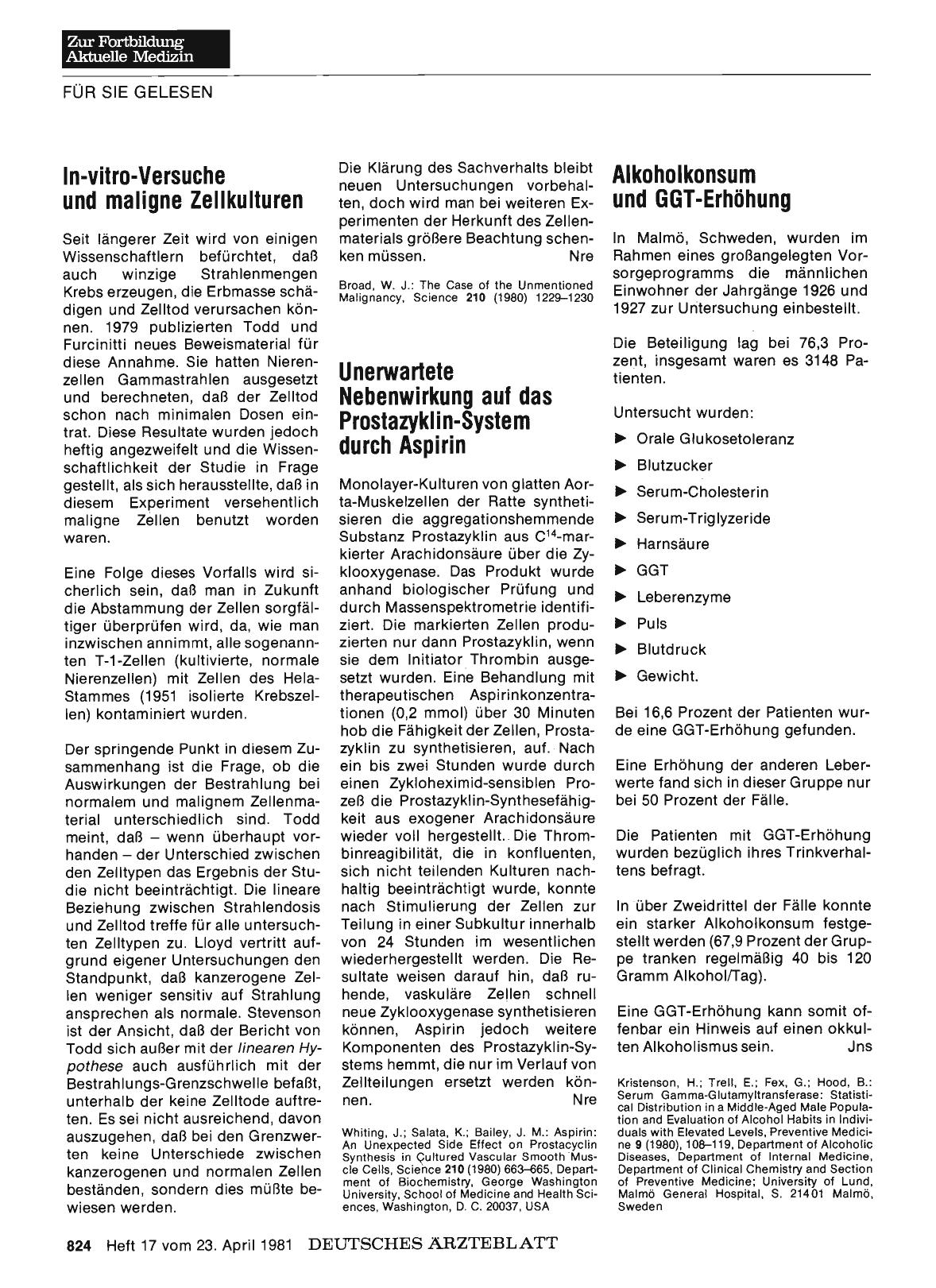Vorschauseite 1: Unerwartete Nebenwirkung auf das Prostazykl i n-System durch Aspirin