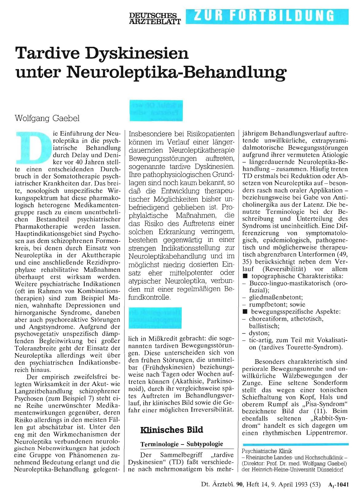 Vorschauseite 1: Tardive Dyskinesien unter Neuroleptika-Behandlung