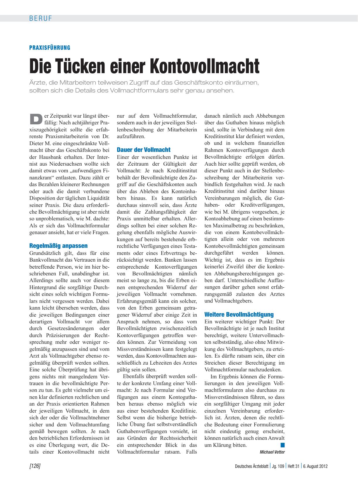 Vorschauseite 1: Praxisführung: Die Tücken einer Kontovollmacht