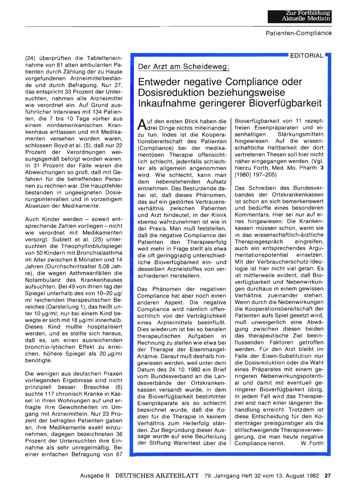 Vorschauseite 1: Der Arzt am Scheideweg: Entweder negative Compliance oder Dosisreduktion beziehungsweise Inkaufnahme geringerer Bioverfügbarkeit