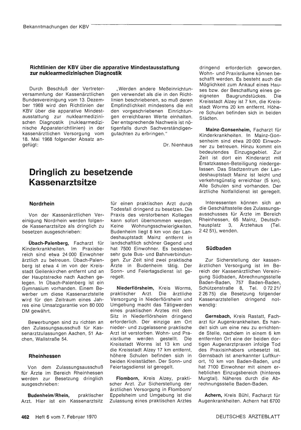 Vorschauseite 1: Dringlich zu besetzende Kassenarztsitze