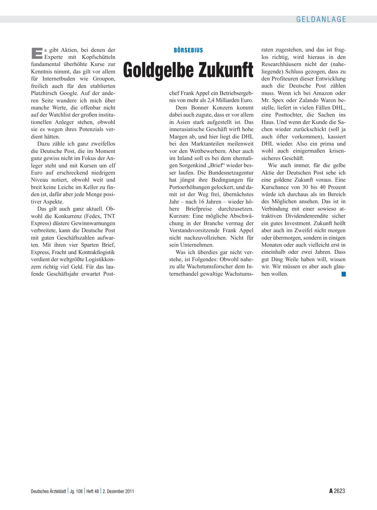 Vorschauseite 1: Börsebius: Goldgelbe Zukunft