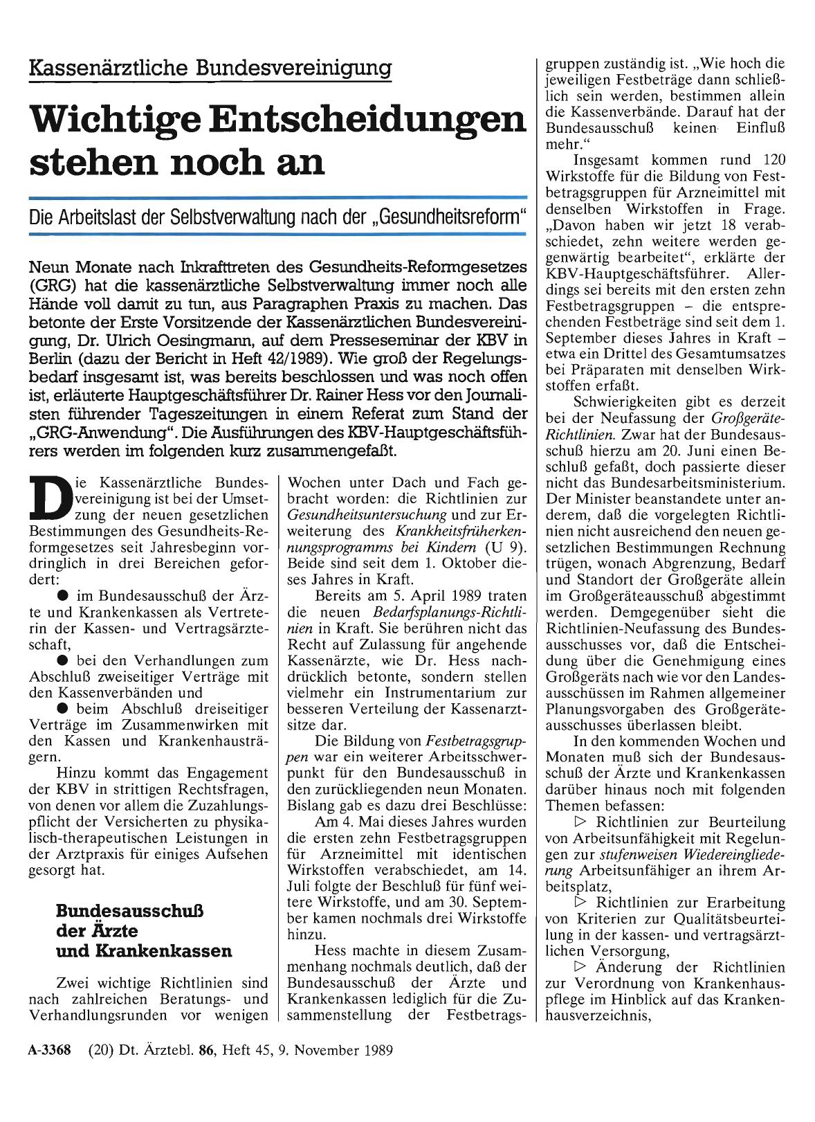 Vorschauseite 1: Kassenärztliche Bundesvereinigung: Wichtige Entscheidungen stehen noch an