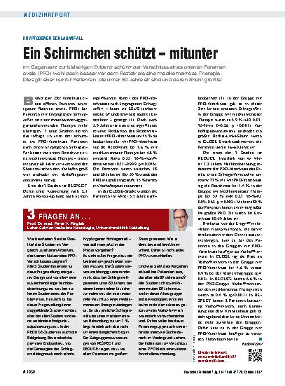 Vorschauseite 1: Kryptogener Schlaganfall: Ein Schirmchen schützt – mitunter