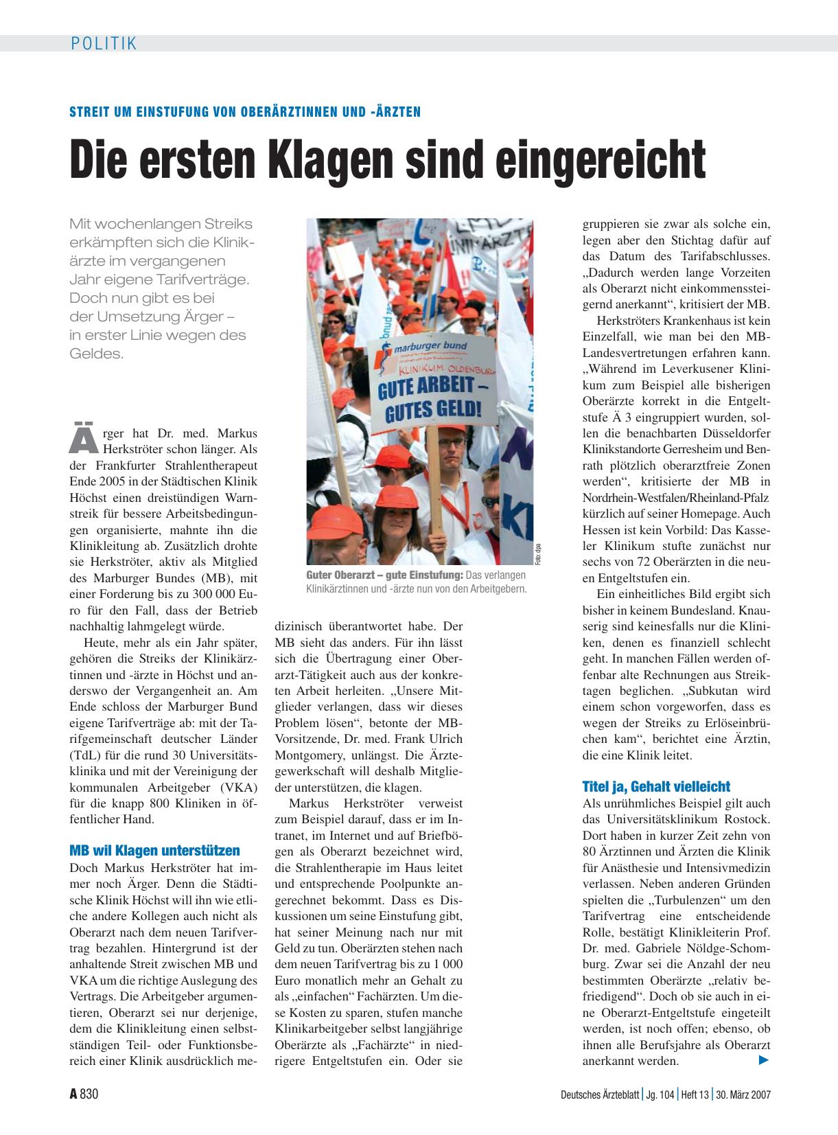 Vorschauseite 1: Streit um Einstufung von Oberärztinnen und -ärzten: Die ersten Klagen sind eingereicht