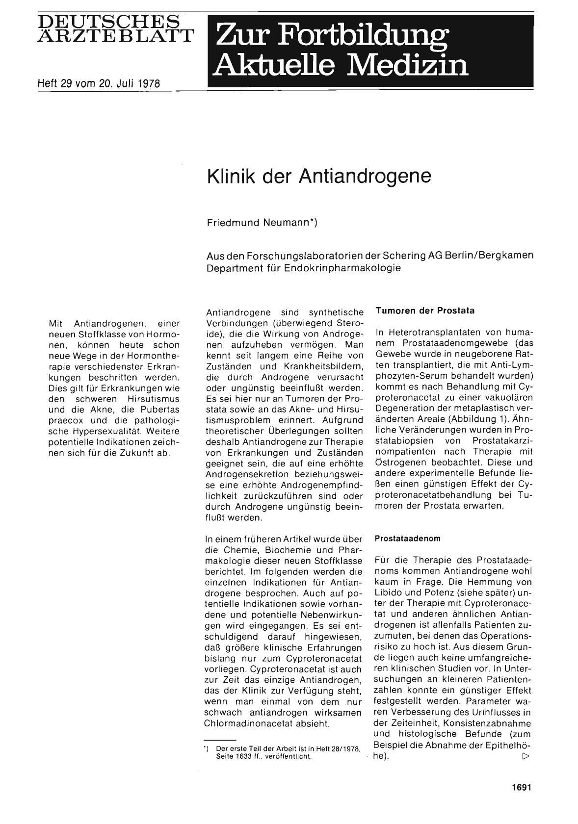Vorschauseite 1: Klinik der Antiandrogene