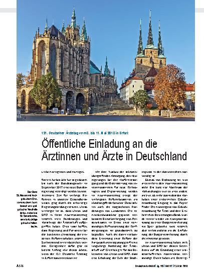 Vorschauseite 1: 121. Deutscher Ärztetag vom 8. bis 11. Mai 2018 in Erfurt: Öffentliche Einladung an die Ärztinnen und Ärzte in Deutschland