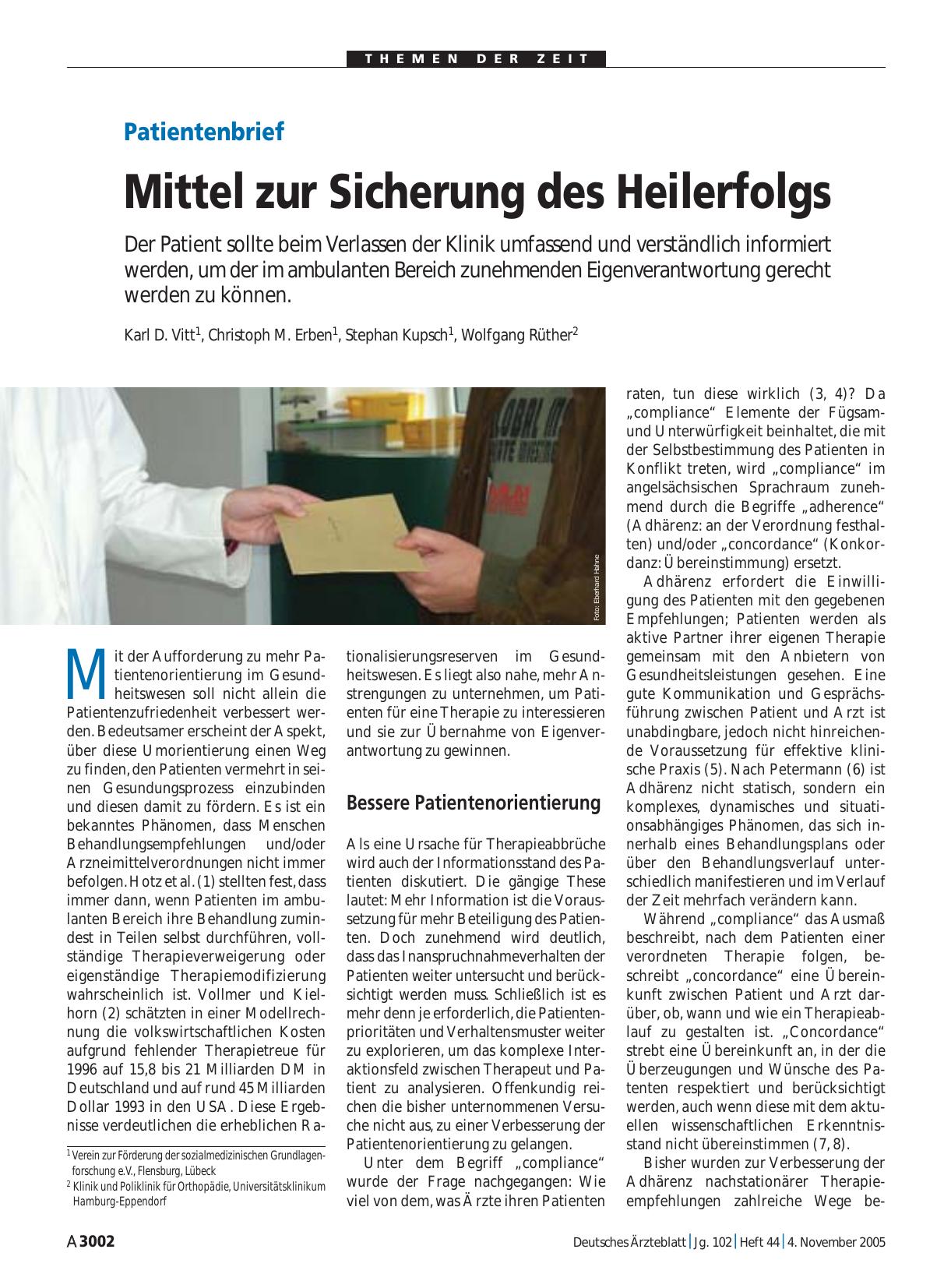Vorschauseite 1: Patientenbrief: Mittel zur Sicherung des Heilerfolgs