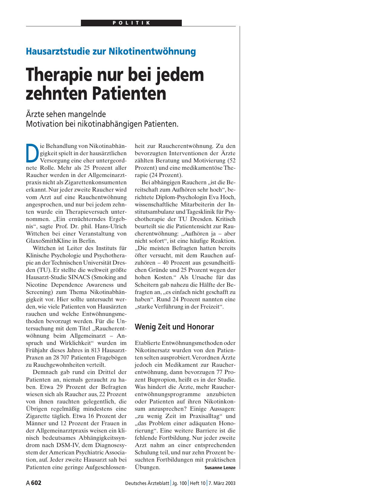 Vorschauseite 1: Hausarztstudie zur Nikotinentwöhnung: Therapie nur bei jedem zehnten Patienten