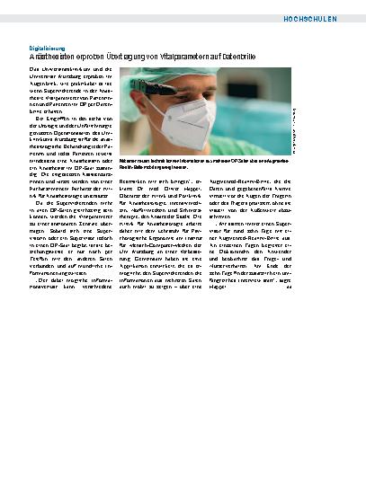 Vorschauseite 1: Digitalisierung: Anästhesisten erproben Übertragung von Vitalparametern auf Datenbrille