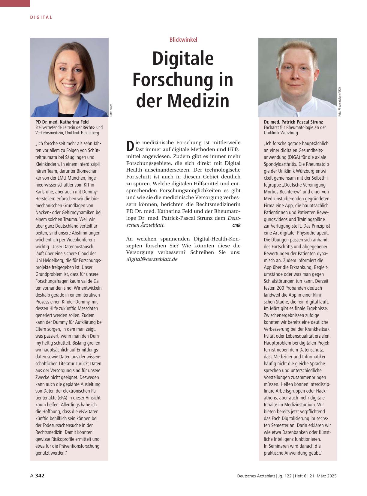 Vorschauseite 1: Blickwinkel: Digitale Forschung in der Medizin