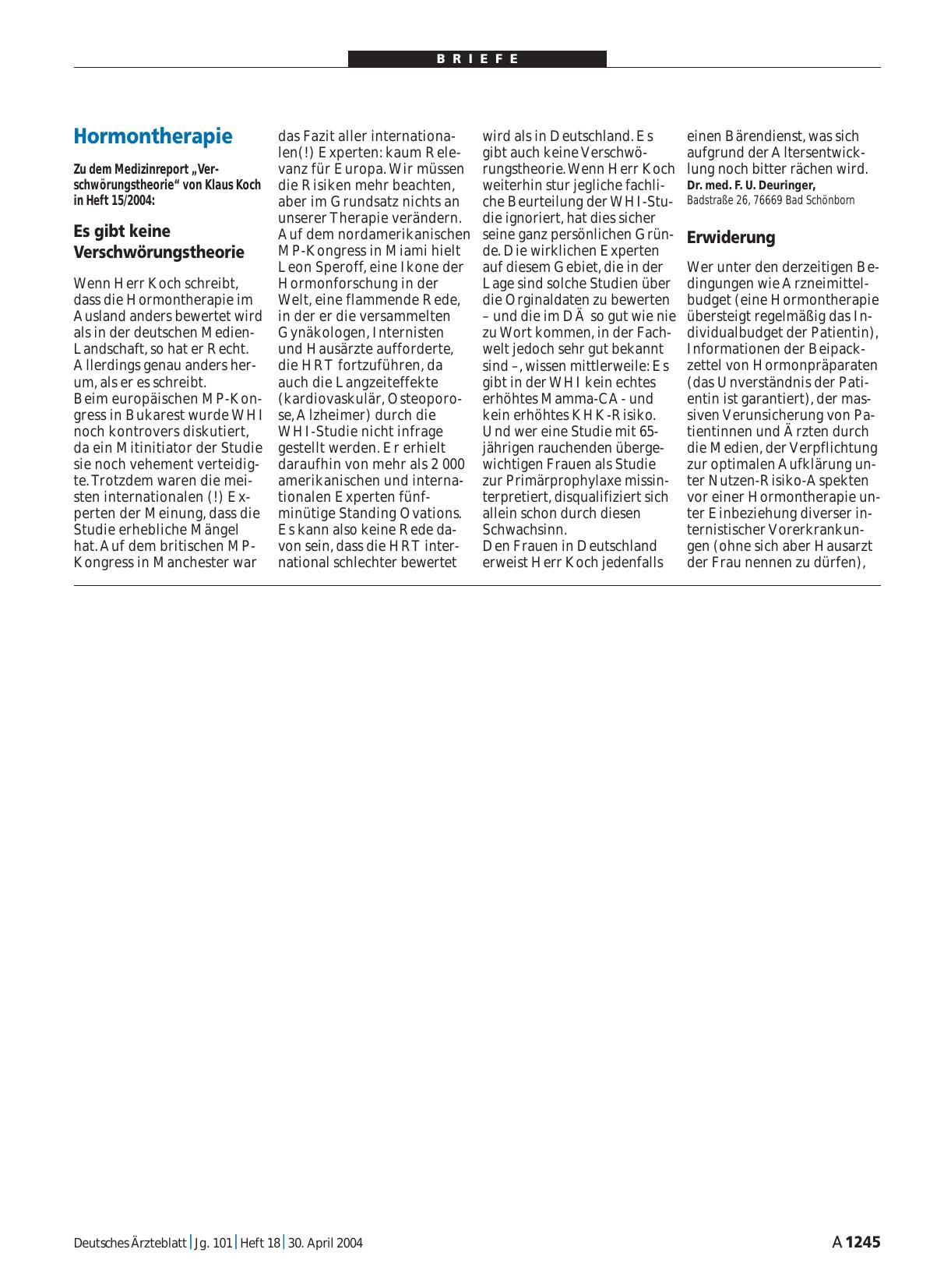 Vorschauseite 1: Hormontherapie: Es gibt keine Verschwörungstheorie