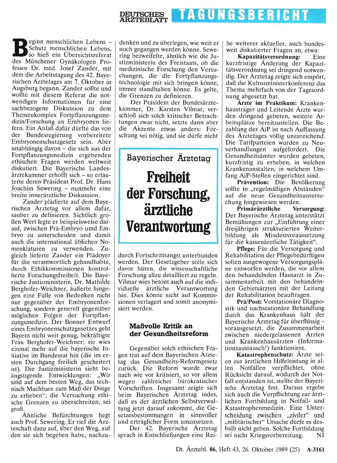 Vorschauseite 1: Bayerischer Ärztetag: Freiheit der Forschung, ärztliche Verantwortung