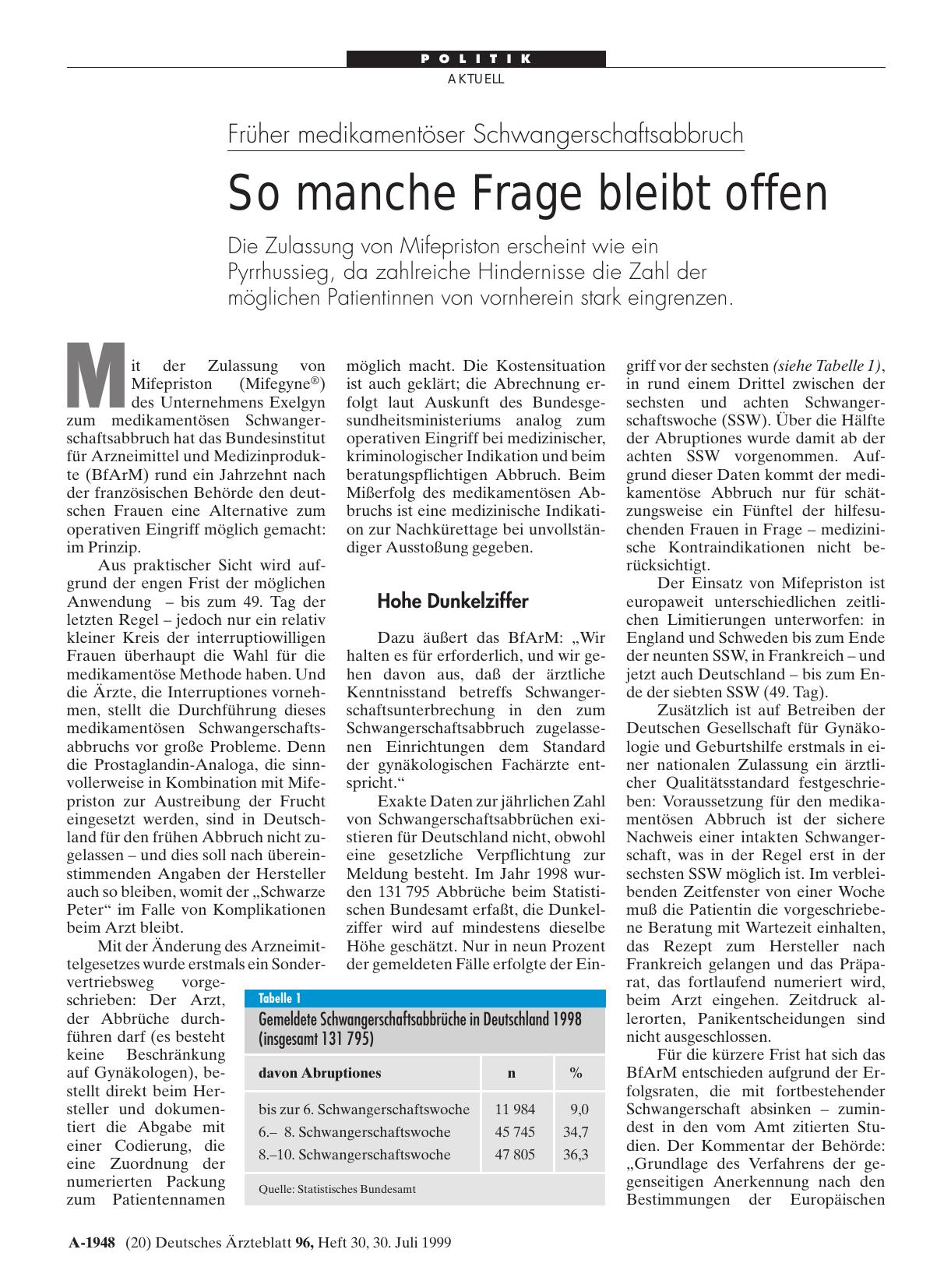 Vorschauseite 1: Früher medikamentöser Schwangerschaftsabbruch: So manche Frage bleibt offen