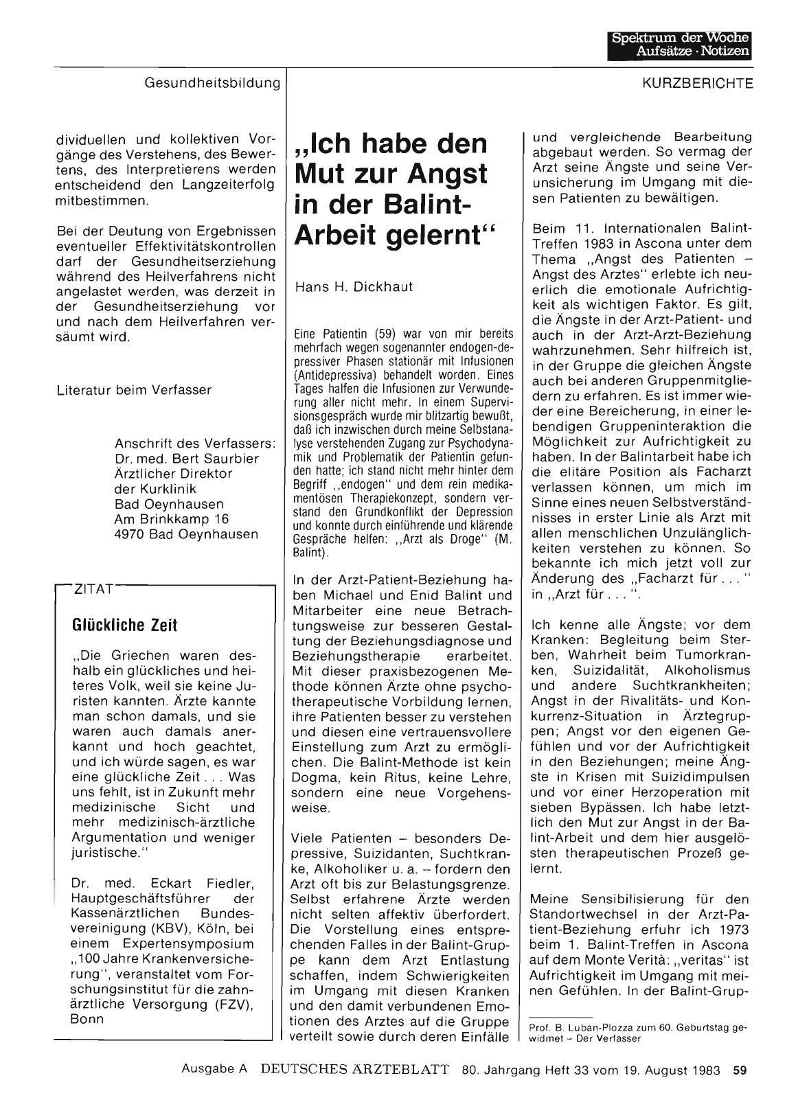Vorschauseite 1: „Ich habe den Mut zur Angst in der Balint-Arbeit gelernt“