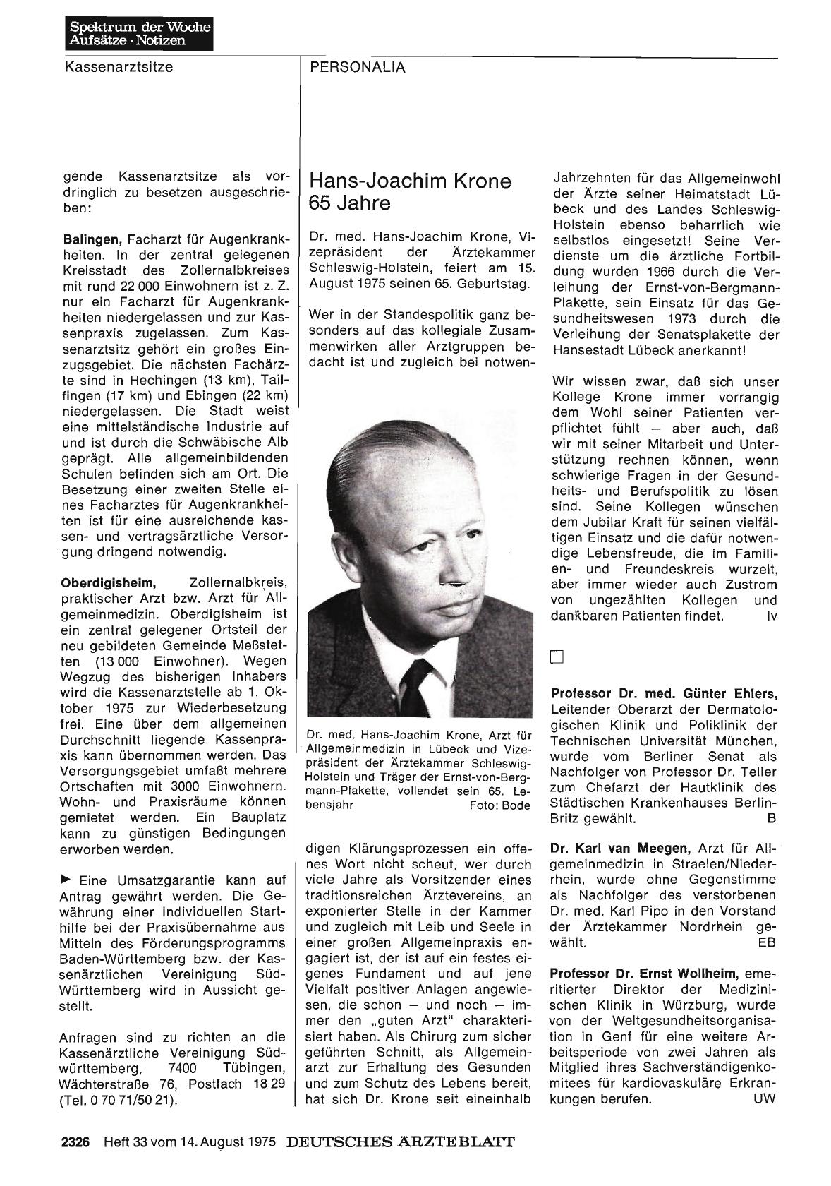 Vorschauseite 1: Professor Dr. med. Günter Ehlers