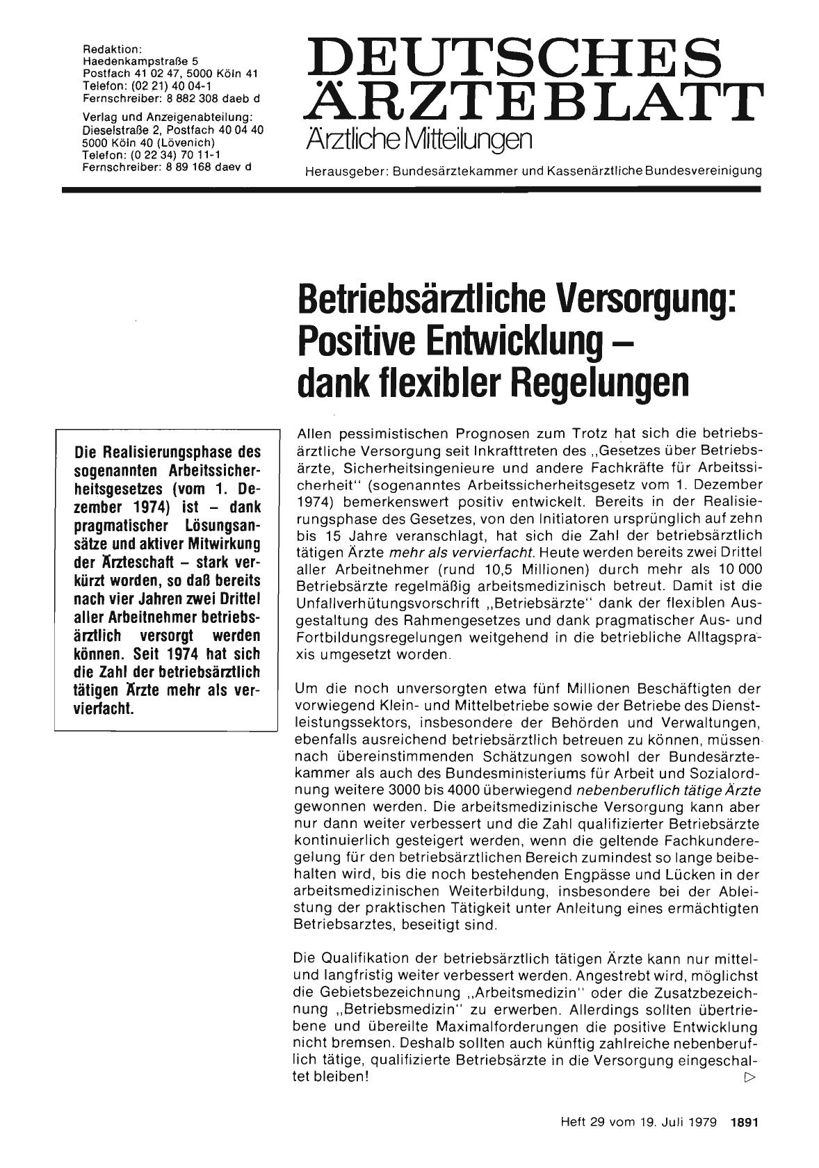 Vorschauseite 1: Betriebsärztliche Versorgung: Positive Entwicklung — dankflexibler Regelungen