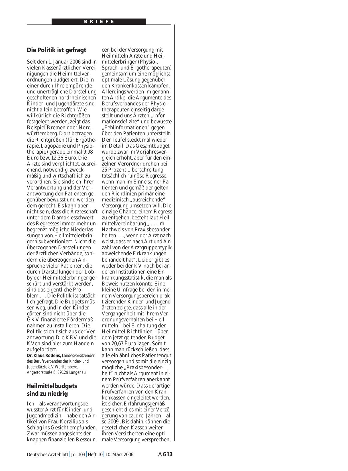 Vorschauseite 1: Heilmittel: Die Politik ist gefragt
