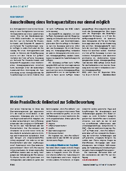 Vorschauseite 1: Rechtsreport: Ausschreibung eines Vertragsarztsitzes nur einmal möglich