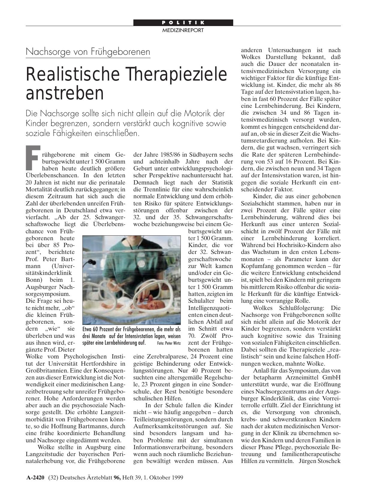 Vorschauseite 1: Nachsorge von Frühgeborenen: Realistische Therapieziele anstreben
