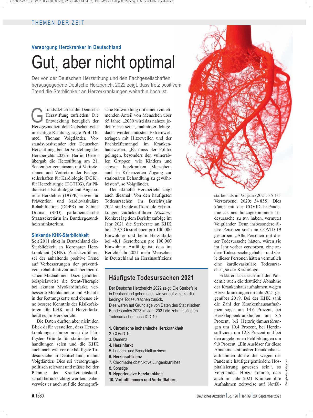 Vorschauseite 1: Versorgung Herzkranker in Deutschland: Gut, aber nicht optimal