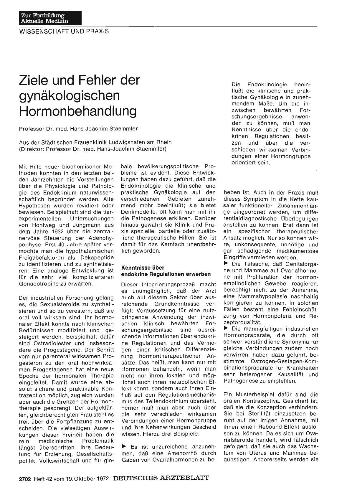 Vorschauseite 1: Ziele und Fehler der gynäkologischen Hormonbehandlung