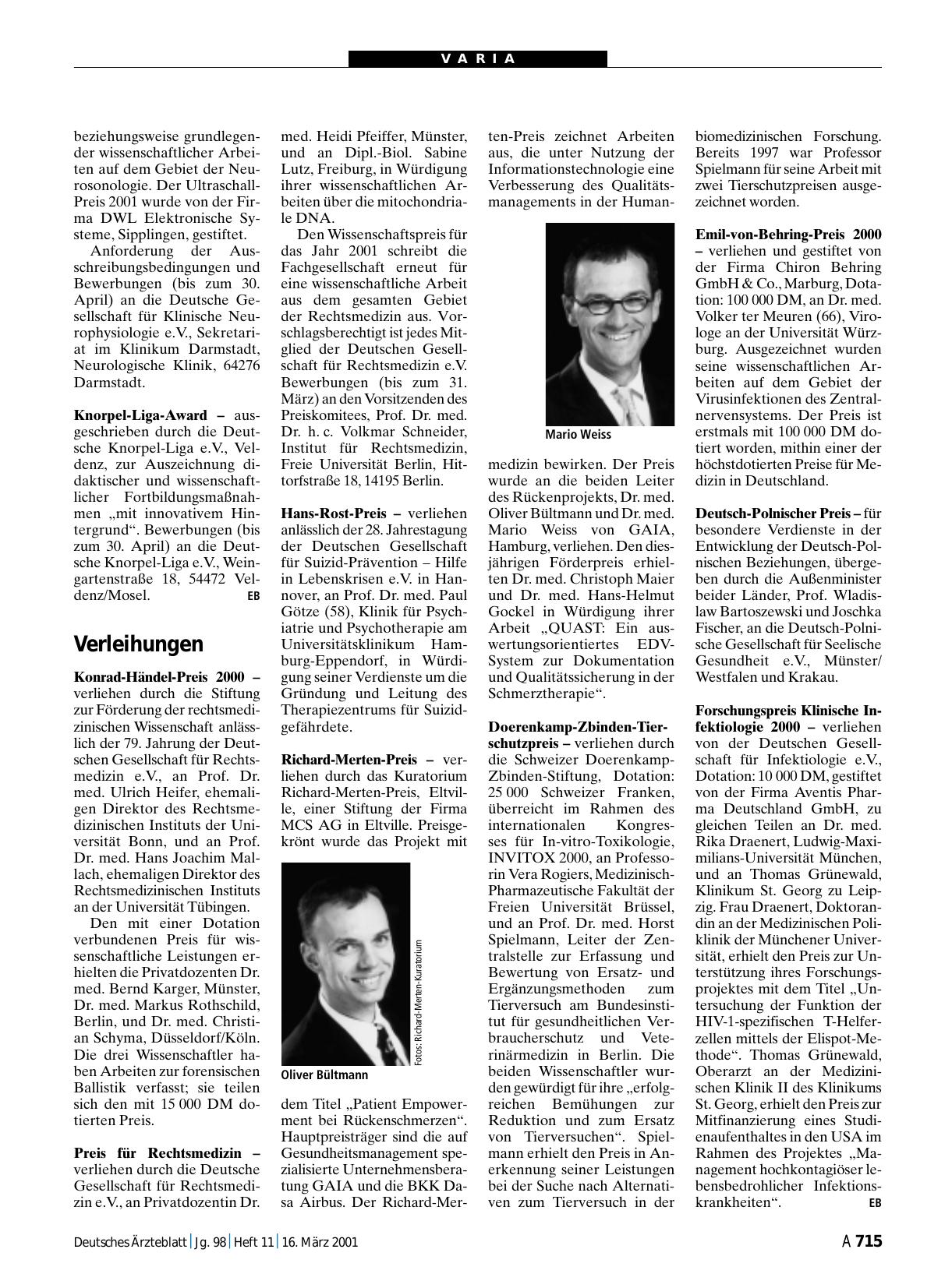 Vorschauseite 1: Verleihungen