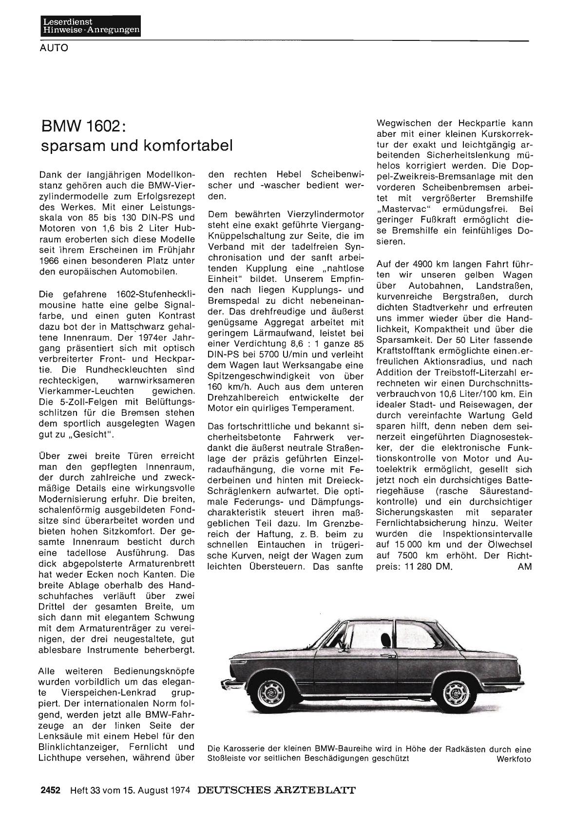Vorschauseite 1: BMW 1602: sparsam und komfortabel