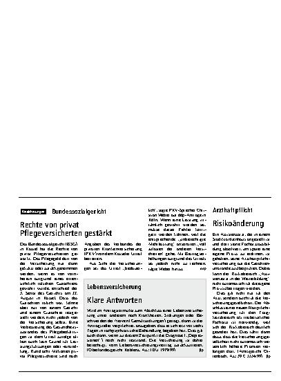 Vorschauseite 1: Bundessozialgericht: Rechte von privat Pflegeversicherten gestärkt