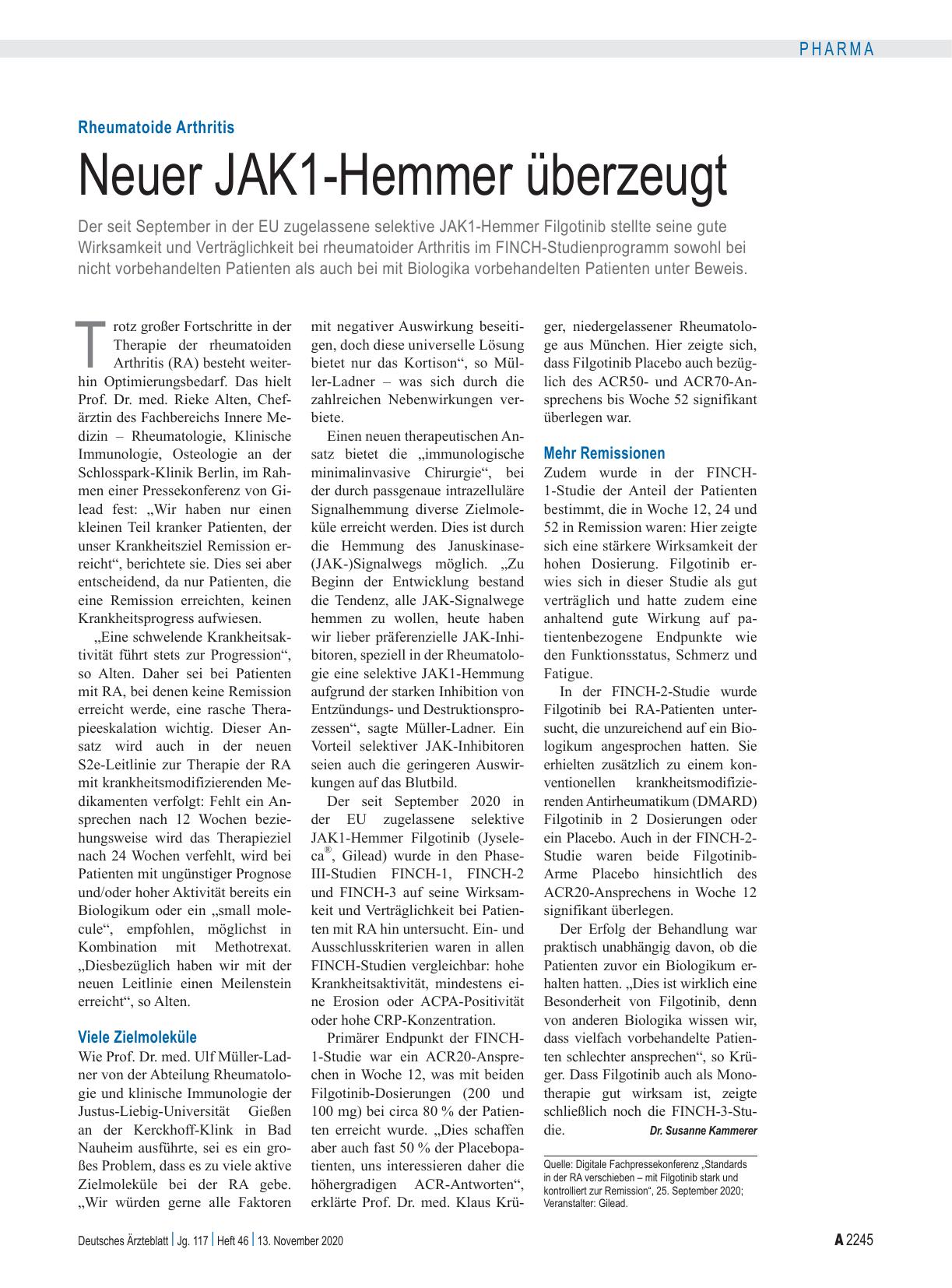 Vorschauseite 1: Rheumatoide Arthritis: Neuer JAK1-Hemmer überzeugt
