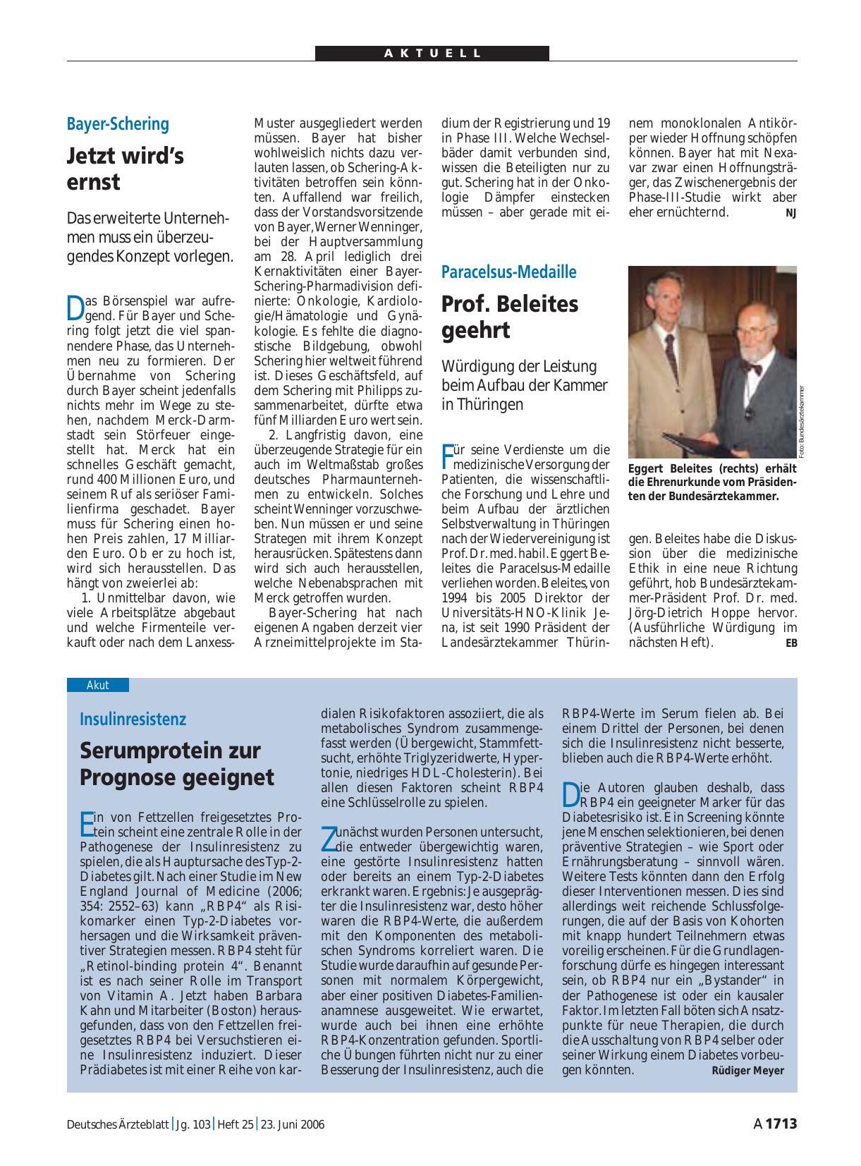 Vorschauseite 1: Insulinresistenz: Serumprotein zur Prognose geeignet