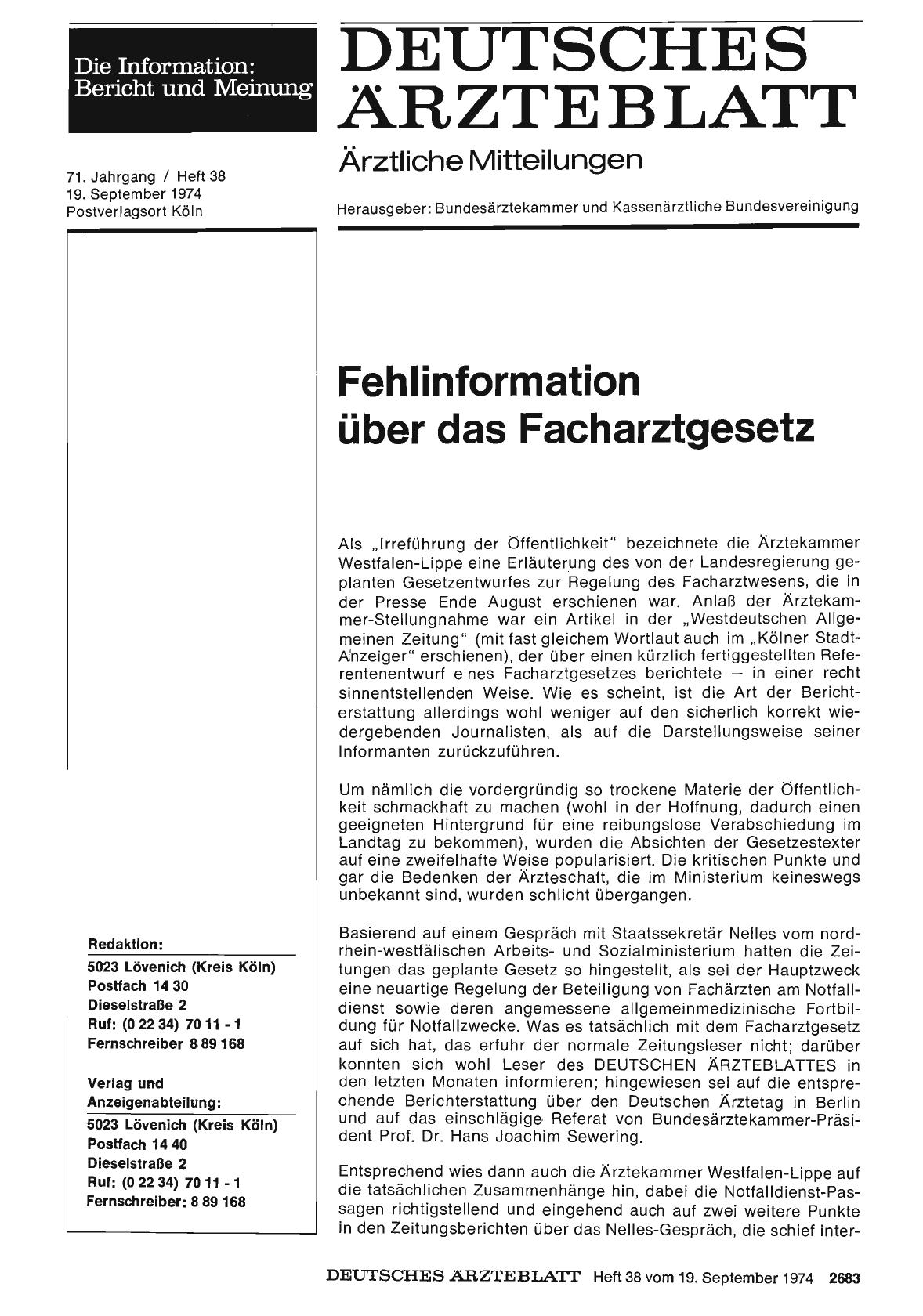 Vorschauseite 1: Fehlinformation über das Facharztgesetz
