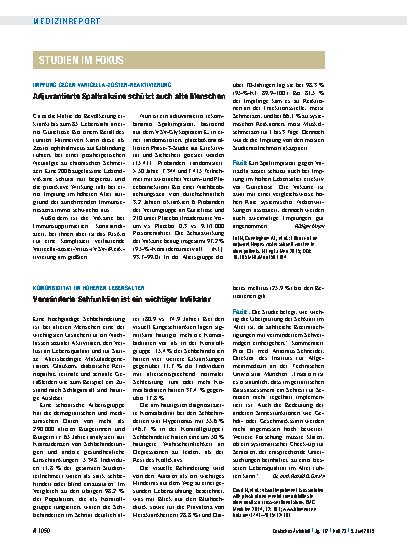 Vorschauseite 1: Komorbidität im höheren Lebensalter: Verminderte Sehfunktion ist ein wichtiger Indikator