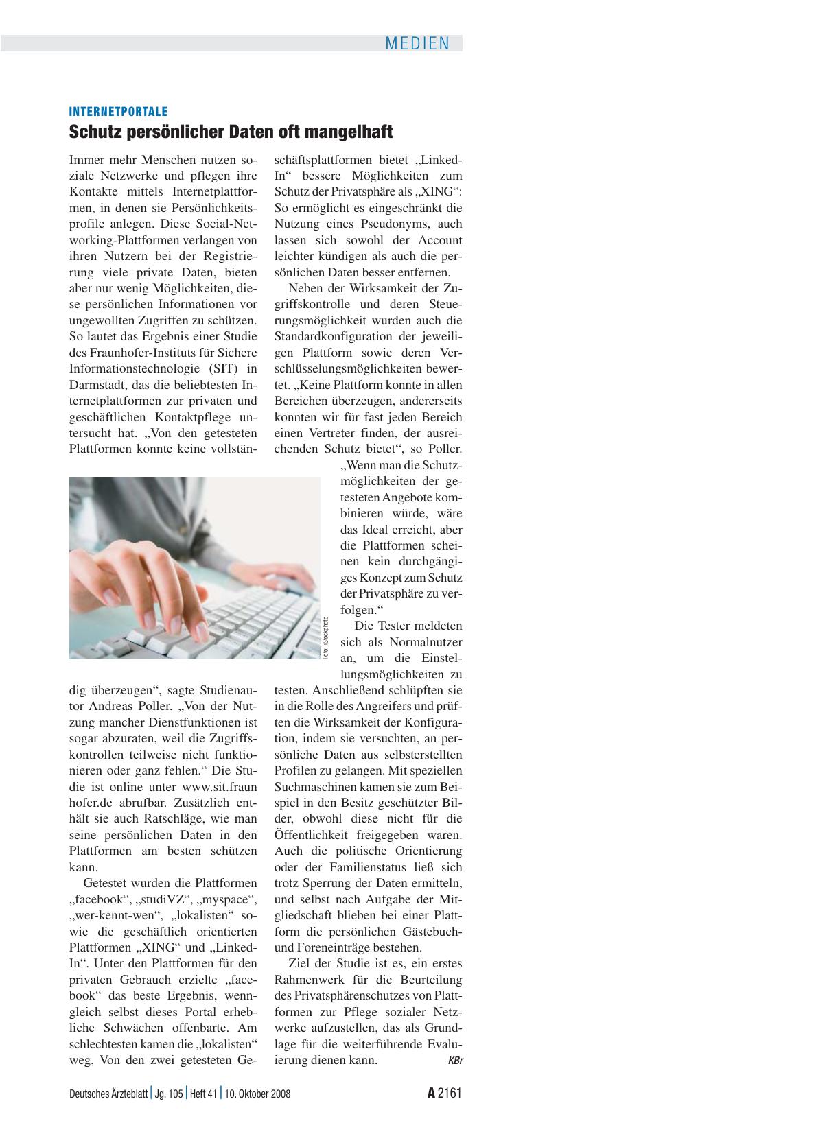 Vorschauseite 1: Internetportale: Schutz persönlicher Daten oft mangelhaft