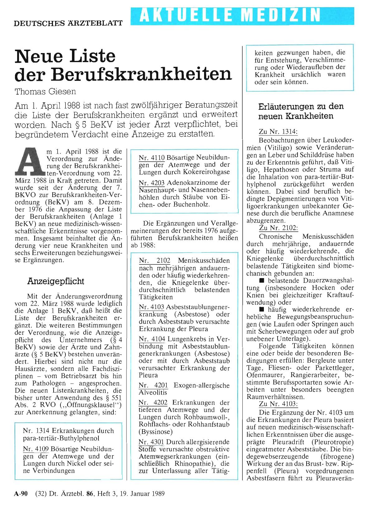 Vorschauseite 1: Neue Liste der Berufskrankheiten