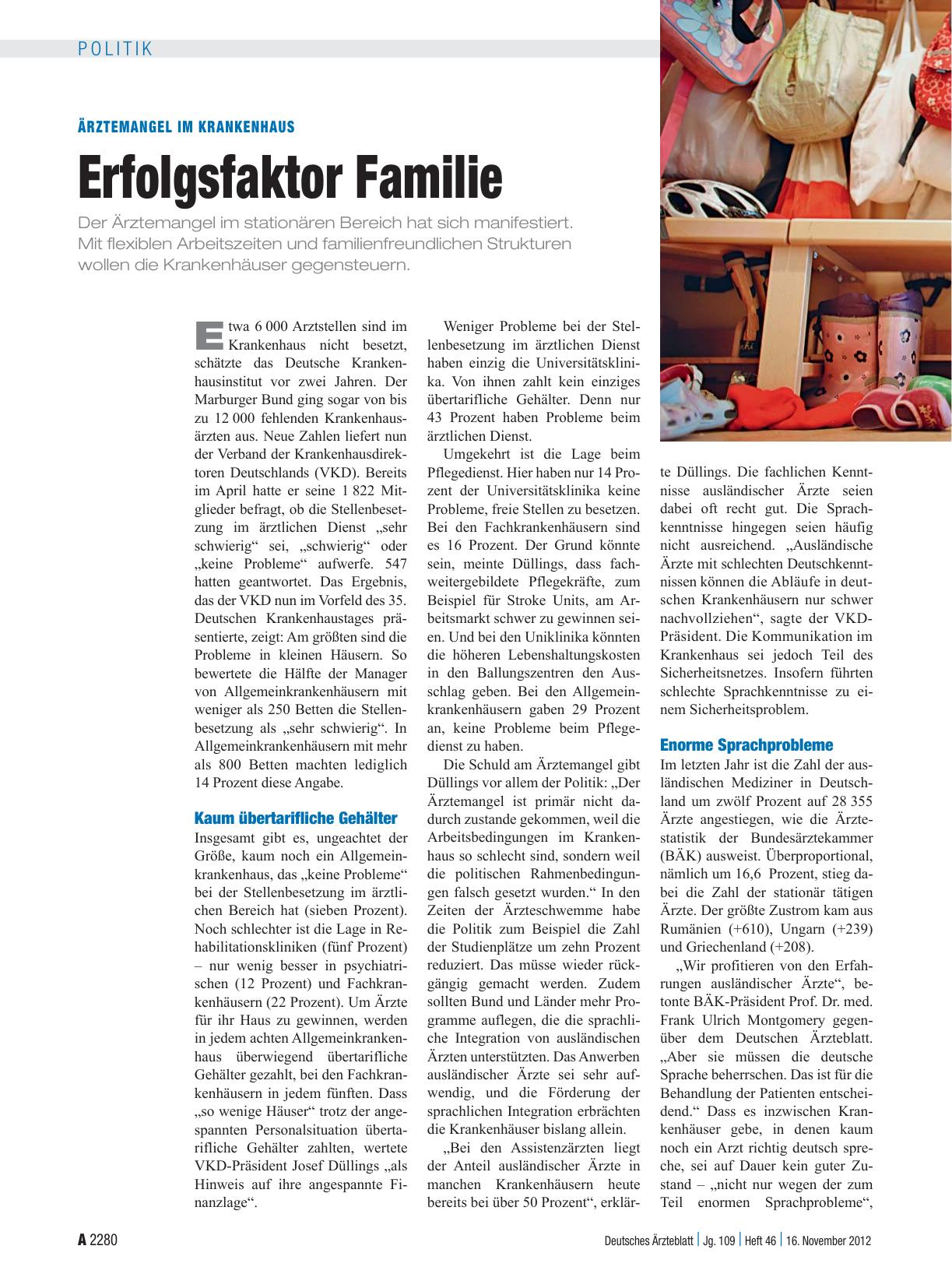 Vorschauseite 1: Ärztemangel im Krankenhaus: Erfolgsfaktor Familie