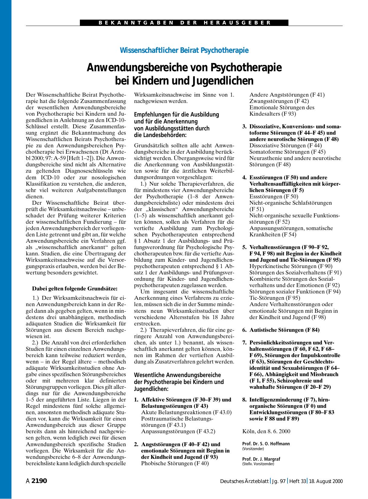 Vorschauseite 1: Wissenschaftlicher Beirat Psychotherapie: Anwendungsbereiche von Psychotherapie bei Kindern und Jugendlichen