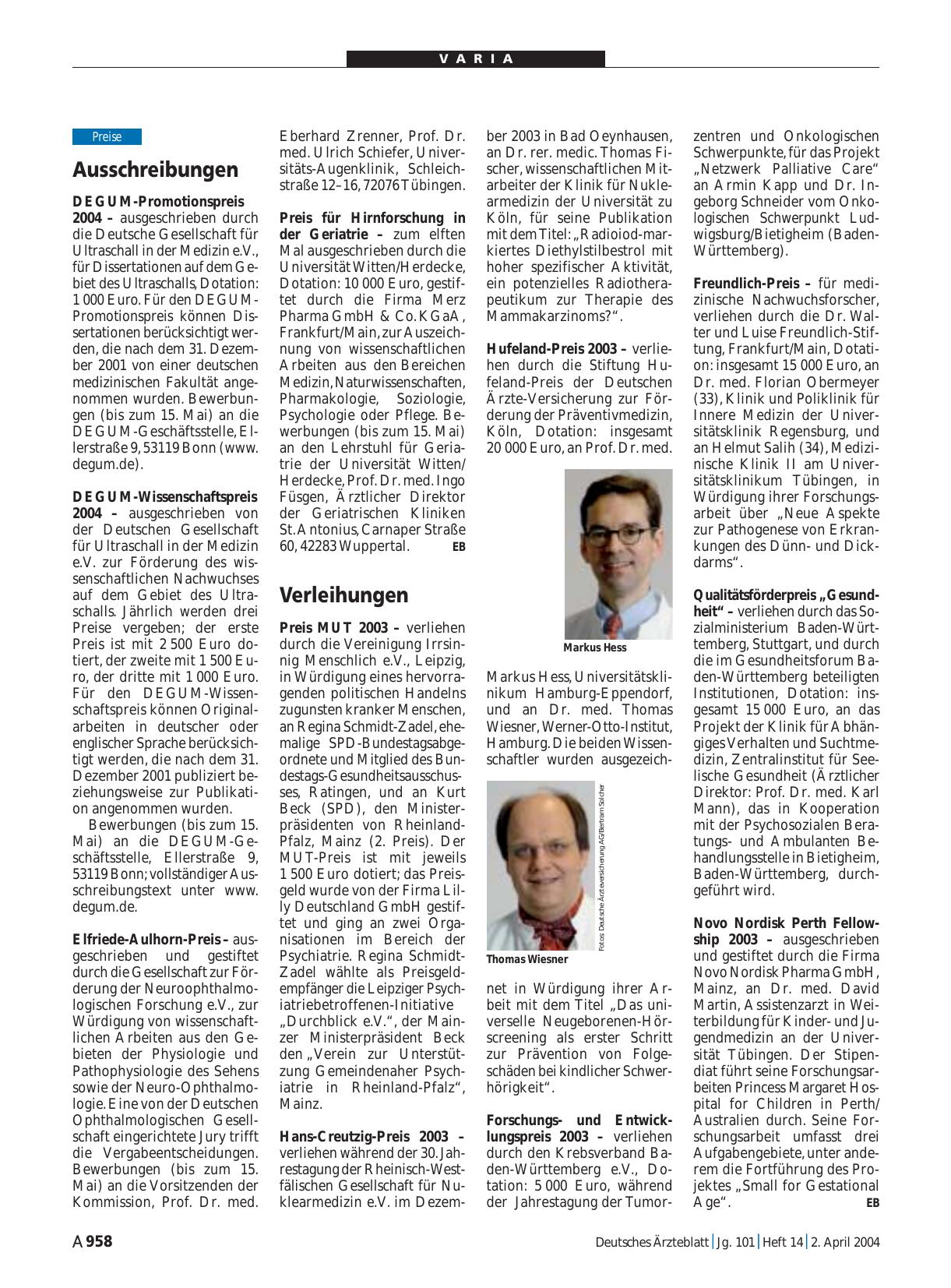 Vorschauseite 1: Ausschreibungen