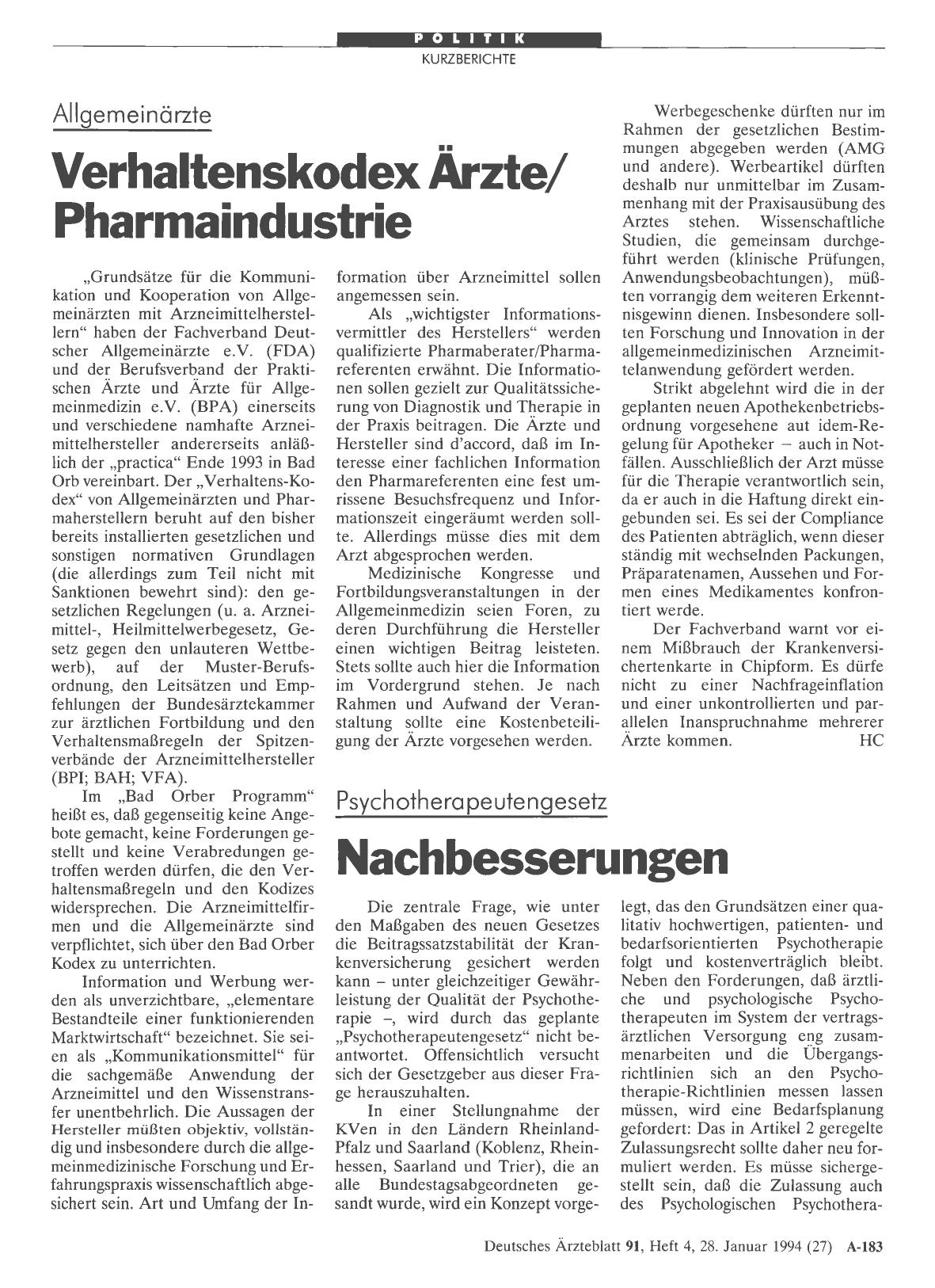 Vorschauseite 1: Allgemeinärzte Verhaltenskodex: Ärzte/ Pharmaindustrie
