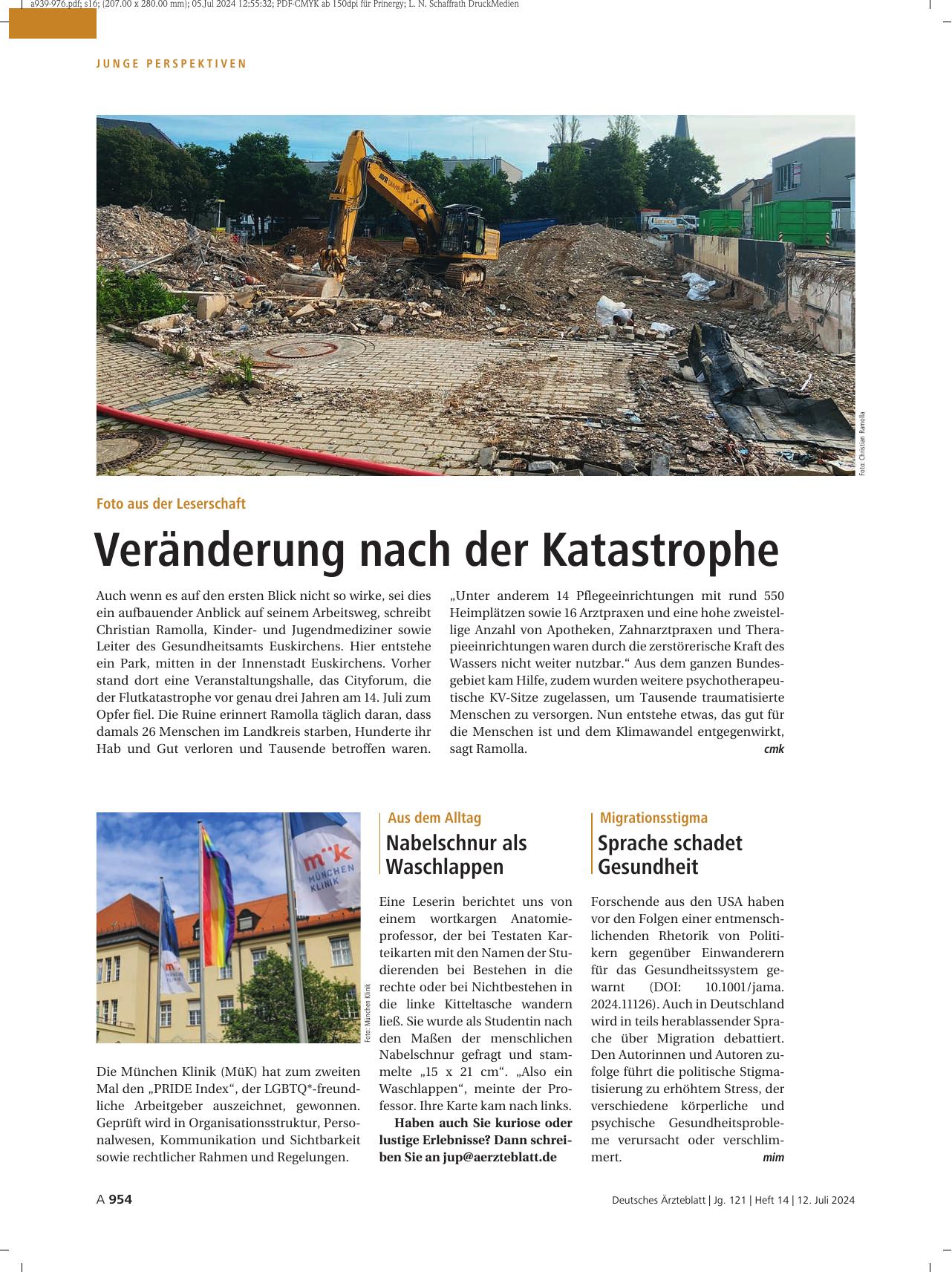 Vorschauseite 1: Die Münchner Klinik (MüK) hat zum zweiten Mal den „PRIDE Index“ gewonnen.