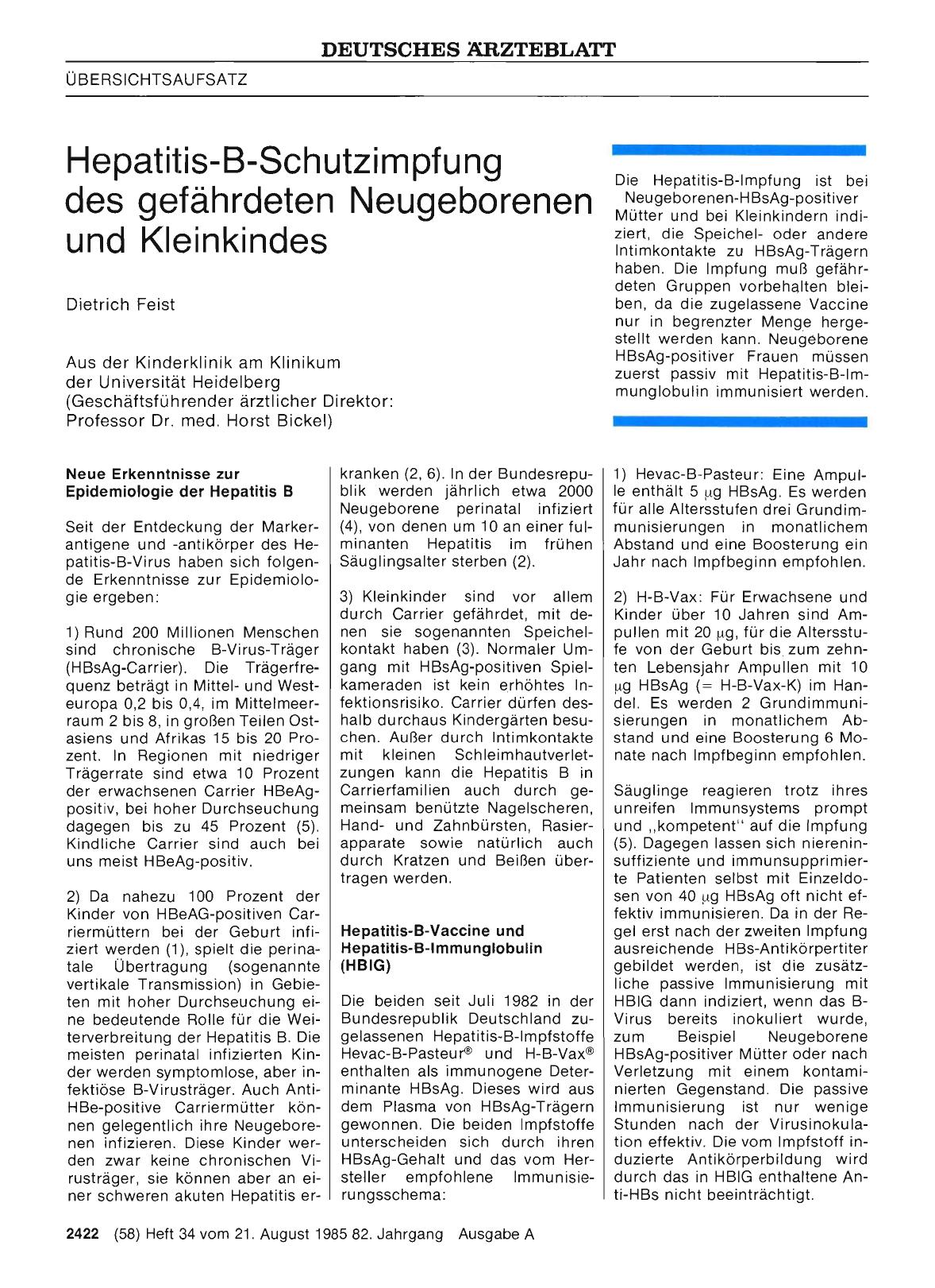Vorschauseite 1: Hepatitis-B-Schutzimpfung des gefährdeten Neugeborenen und Kleinkindes