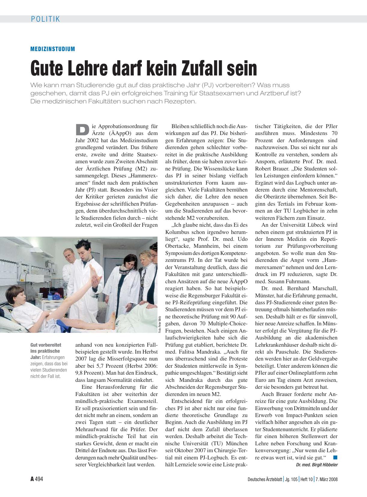 Vorschauseite 1: Medizinstudium: Gute Lehre darf kein Zufall sein