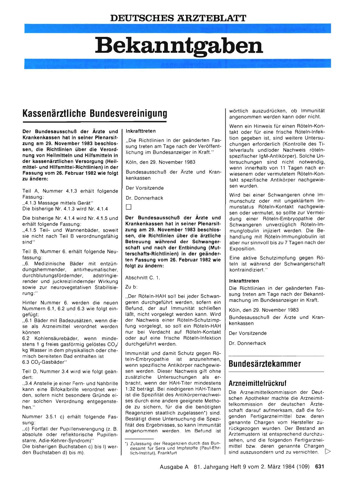 Vorschauseite 1: Geänderte Richtlinien über die Verordnung von Heilmitteln und Hilfsmitteln in der kassenärztlichen Versorgung
