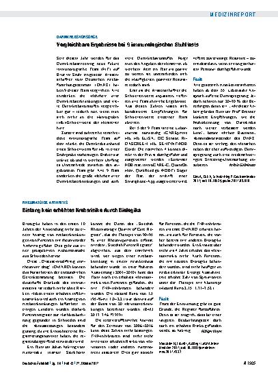 Vorschauseite 1: Rheumatoide Arthritis: Bislang kein erhöhtes Krebsrisiko durch Biologika