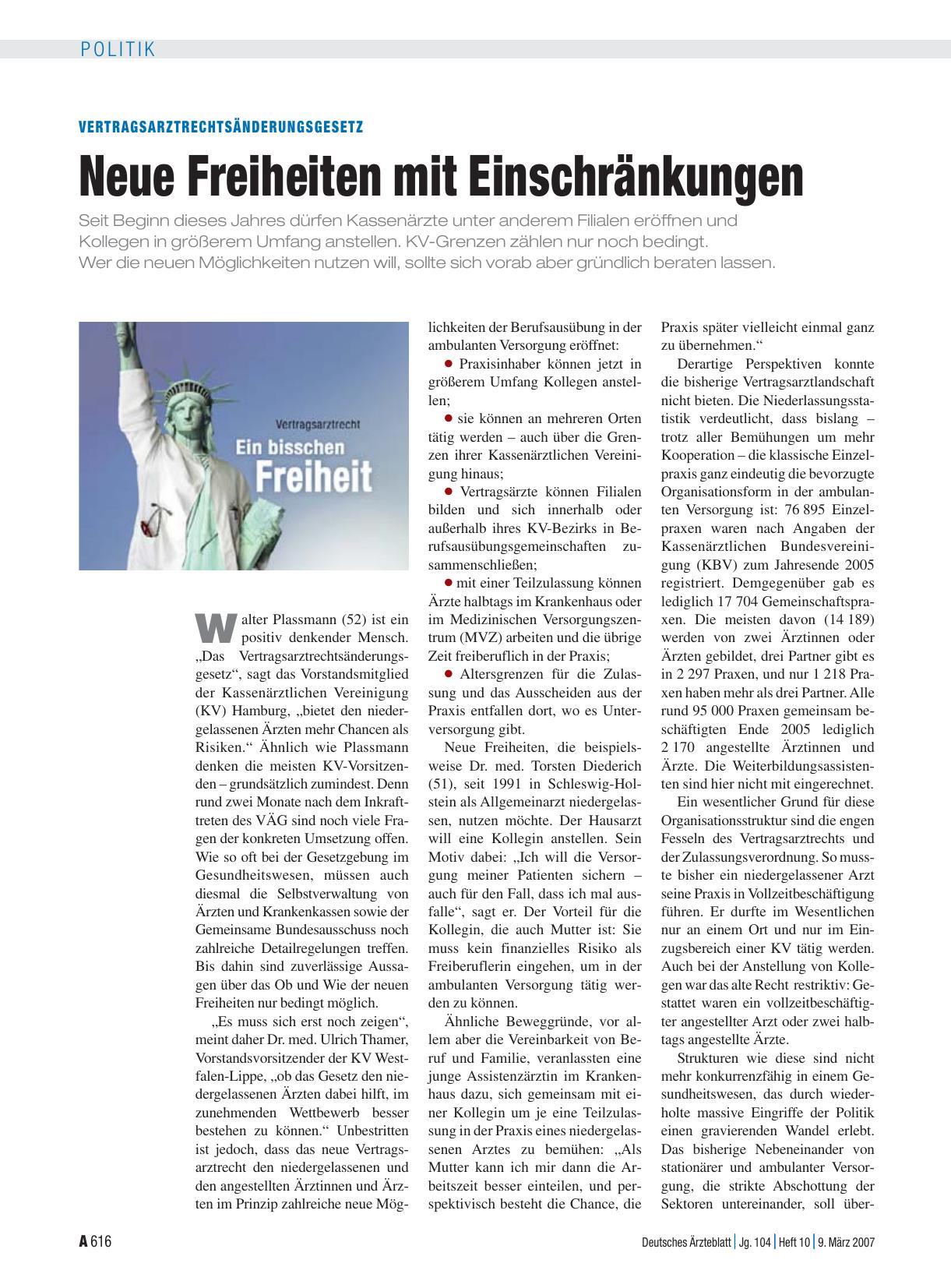 Vorschauseite 1: VertragsarztrechtsÄnderungsgesetz: Neue Freiheiten mit Einschränkungen