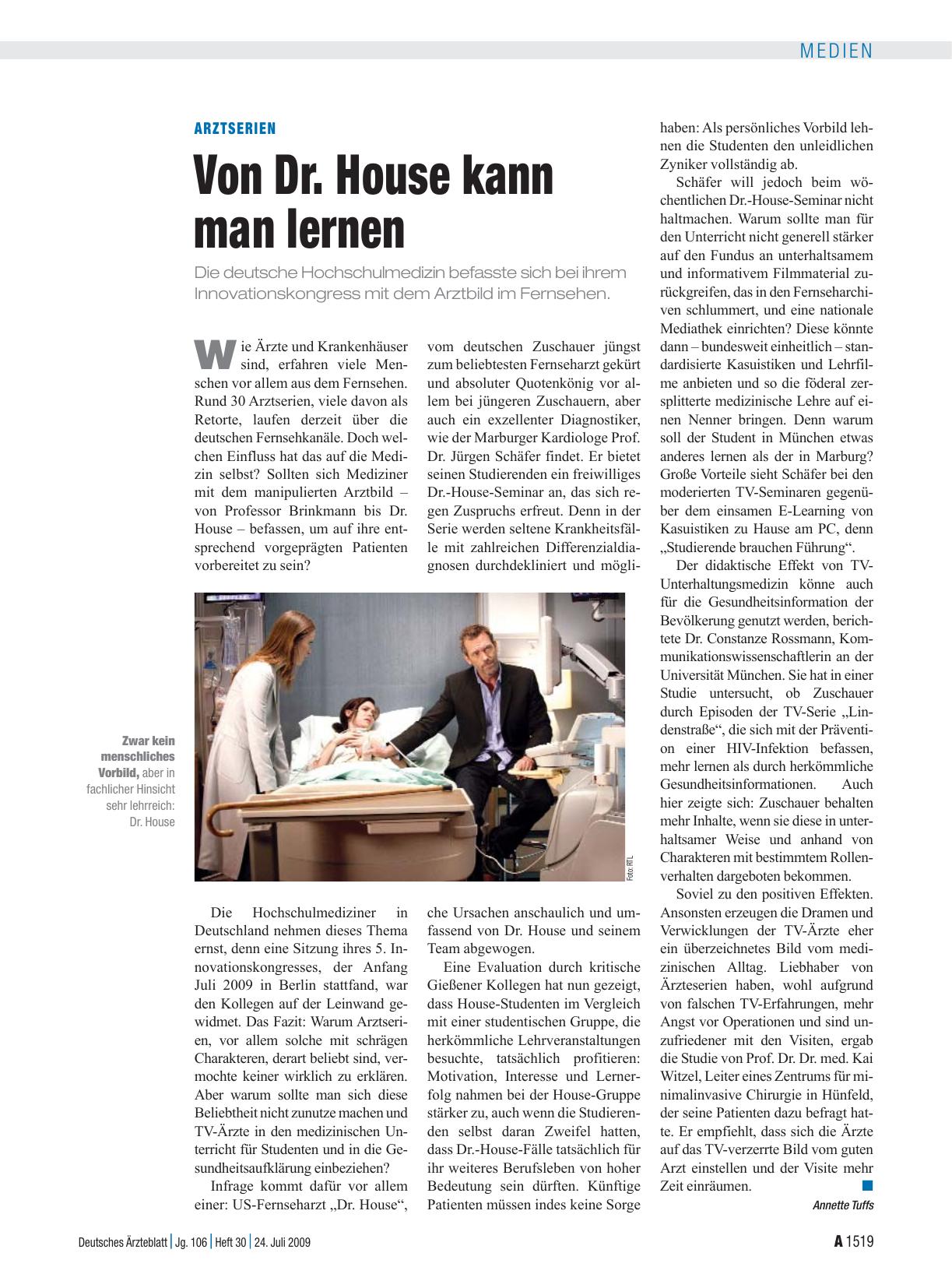 Vorschauseite 1: Arztserien: Von Dr. House kann man lernen