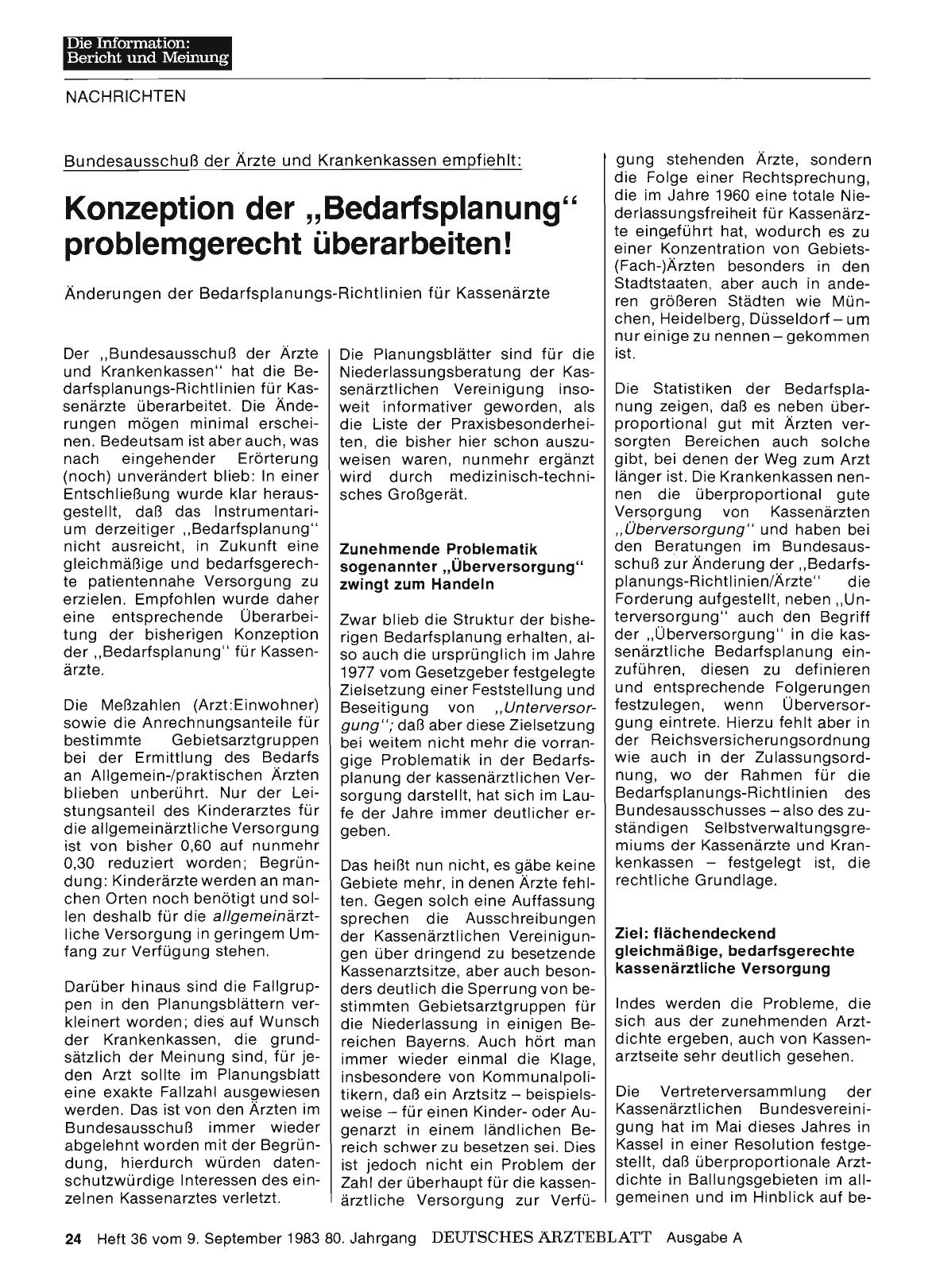 Vorschauseite 1: Bundesausschuß der Ärzte und Krankenkassen empfiehlt: Konzeption der „Bedarfsplanung“ problemgerecht überarbeiten!