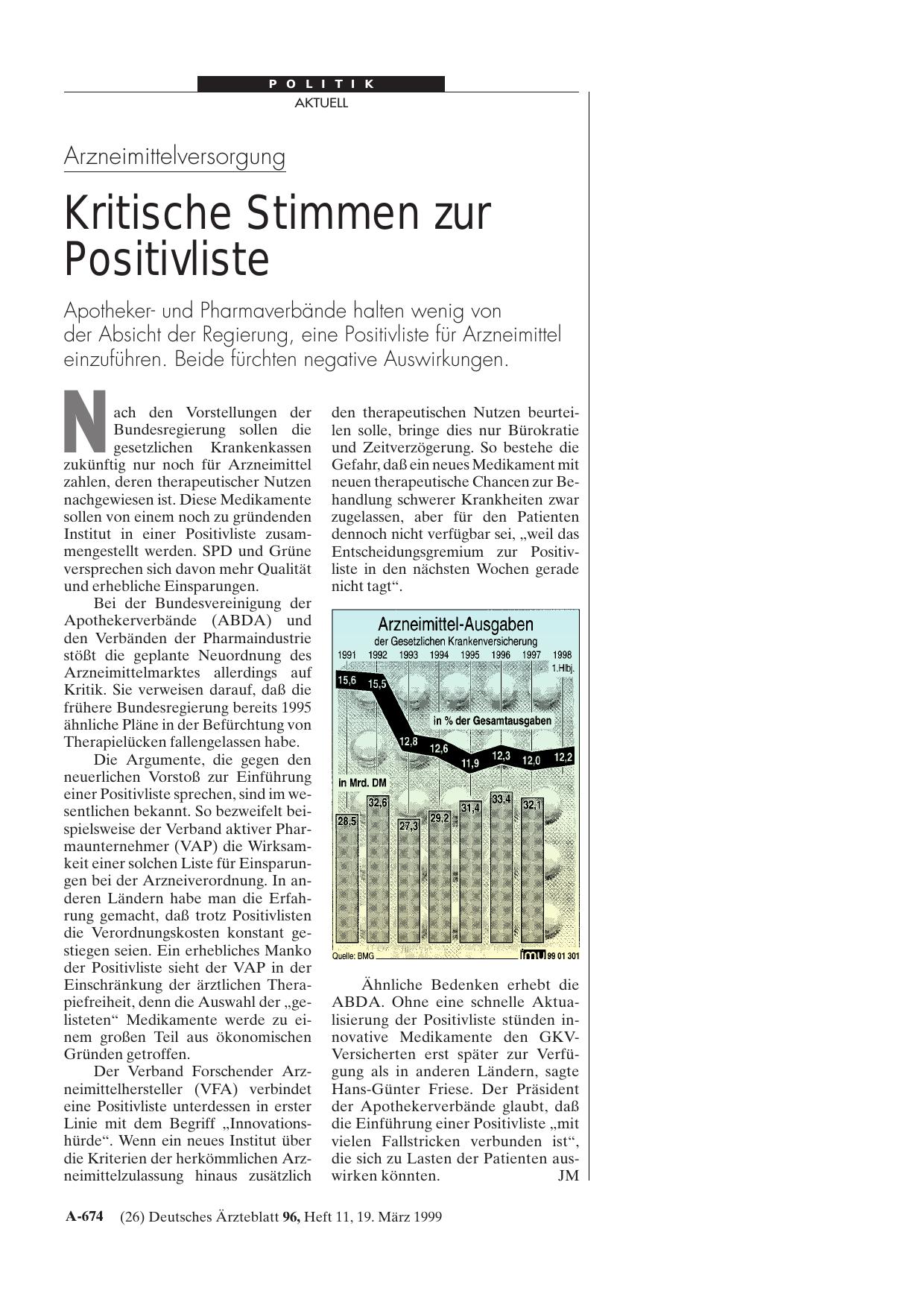 Vorschauseite 1: Arzneimittelversorgung: Kritische Stimmen zur Positivliste